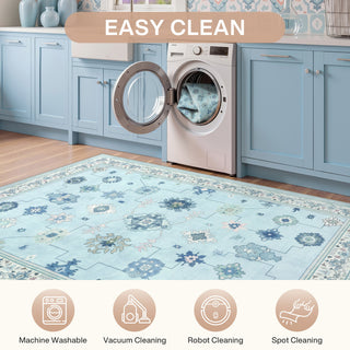 5x7/8x10/9x12 Boho Washable Area Rug, Farmhouse Vintage Ultra Thin Indoor Non-Slip Carpet for Living Room, Oeko-Tex Certified