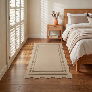 2x6/3x5/5x7 Scalloped Easy Jute Area Rugs, Tan/Checkered Washable Hallway Runner Non Slip Carpet, Oeko-Tex Certified