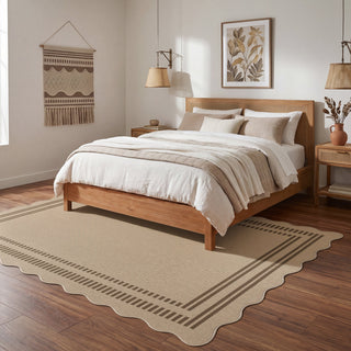 2x6/3x5/5x7 Scalloped Easy Jute Area Rugs, Tan/Checkered Washable Hallway Runner Non Slip Carpet, Oeko-Tex Certified