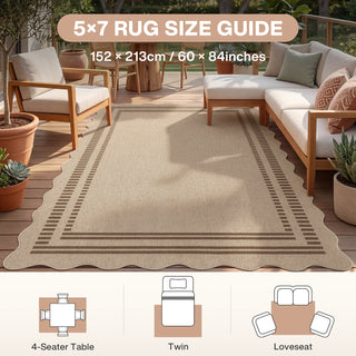 2x6/3x5/5x7 Scalloped Easy Jute Area Rugs, Tan/Checkered Washable Hallway Runner Non Slip Carpet, Oeko-Tex Certified