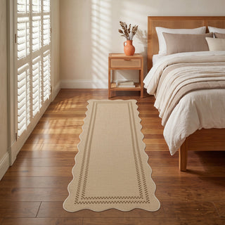 2x6/3x5/5x7 Scalloped Easy Jute Area Rugs, Tan/Checkered Washable Hallway Runner Non Slip Carpet, Oeko-Tex Certified