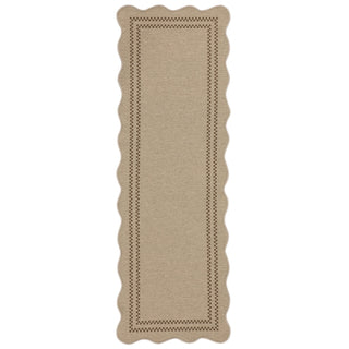 2x6/3x5/5x7 Scalloped Easy Jute Area Rugs, Tan/Checkered Washable Hallway Runner Non Slip Carpet, Oeko-Tex Certified