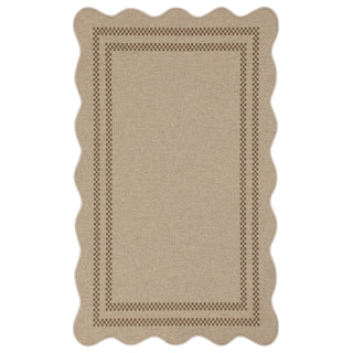 2x6/3x5/5x7 Scalloped Easy Jute Area Rugs, Tan/Checkered Washable Hallway Runner Non Slip Carpet, Oeko-Tex Certified