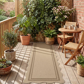 2x6/3x5/5x7 Scalloped Easy Jute Area Rugs, Tan/Checkered Washable Hallway Runner Non Slip Carpet, Oeko-Tex Certified