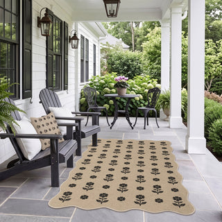 2x6/3x5 Floral Easy Jute Hallway Runner Rug, Scalloped Kitchen Runner Rug Non Skid Washable Indoor Carpet, Oeko-Tex Certified