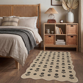 2x6/3x5 Floral Easy Jute Hallway Runner Rug, Scalloped Kitchen Runner Rug Non Skid Washable Indoor Carpet, Oeko-Tex Certified