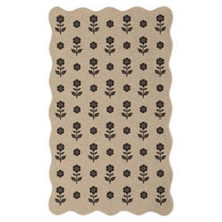 2x6/3x5 Floral Easy Jute Hallway Runner Rug, Scalloped Kitchen Runner Rug Non Skid Washable Indoor Carpet, Oeko-Tex Certified