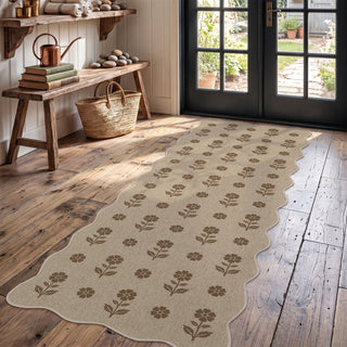 2x6/3x5 Floral Easy Jute Hallway Runner Rug, Scalloped Kitchen Runner Rug Non Skid Washable Indoor Carpet, Oeko-Tex Certified