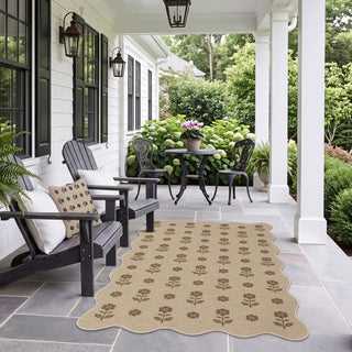 2x6/3x5 Floral Easy Jute Hallway Runner Rug, Scalloped Kitchen Runner Rug Non Skid Washable Indoor Carpet, Oeko-Tex Certified