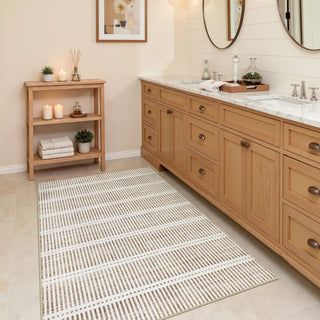 3x5/5x7 Ultra Thin Washable Area Rugs, Modern Non-Slip Striped Farmhouse Soft Indoor Carpet for Bedside Living Room, Oeko-Tex Certified