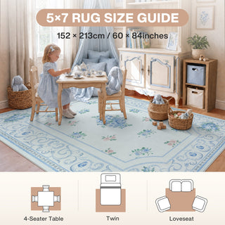 5x7/8x10 Boho Floral Area Rug, Vintage Soft Washable Low Pile Nursery Living Room Carpet, Oeko-Tex Certified