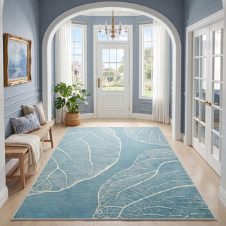 5x7 Boho Leaf Print Area Rugs, Modern Washable Non-Slip Low Pile Indoor Carpet for Living Room, Oeko-Tex Certified