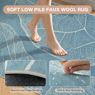 5x7 Boho Leaf Print Area Rugs, Modern Washable Non-Slip Low Pile Indoor Carpet for Living Room, Oeko-Tex Certified