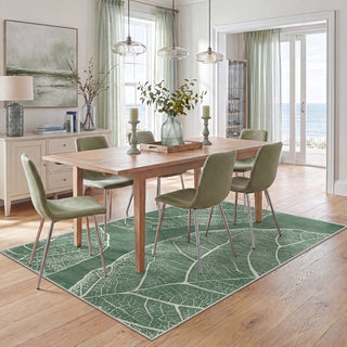5x7 Boho Leaf Print Area Rugs, Modern Washable Non-Slip Low Pile Indoor Carpet for Living Room, Oeko-Tex Certified