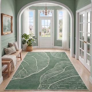 5x7 Boho Leaf Print Area Rugs, Modern Washable Non-Slip Low Pile Indoor Carpet for Living Room, Oeko-Tex Certified