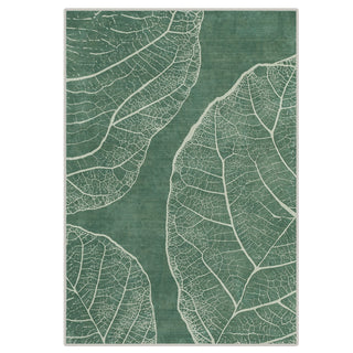 5x7 Boho Leaf Print Area Rugs, Modern Washable Non-Slip Low Pile Indoor Carpet for Living Room, Oeko-Tex Certified