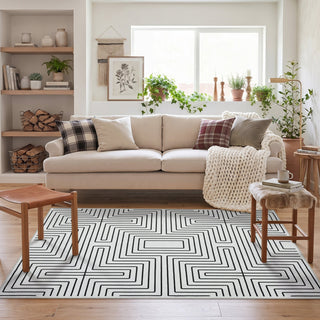 5x7/8x10 Machine Washable Area Rug, Modern Geometric Non-Slip Low Pile Indoor Carpet for Living Room, Oeko-Tex Certified