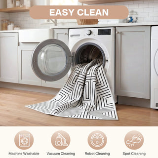 5x7/8x10 Machine Washable Area Rug, Modern Geometric Non-Slip Low Pile Indoor Carpet for Living Room, Oeko-Tex Certified