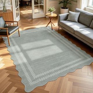 5x7/8x10 Scalloped Washable Area Rugs, Soft Geometric Non-Slip Indoor Rug for Living Room Bedroom, Oeko-Tex Certified