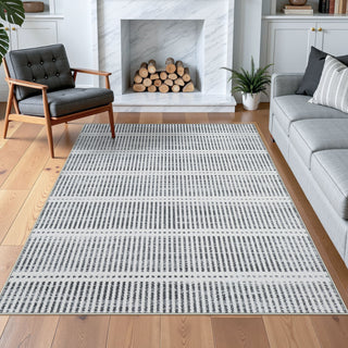 3x5/5x7 Ultra Thin Washable Area Rugs, Modern Non-Slip Striped Farmhouse Soft Indoor Carpet for Bedside Living Room, Oeko-Tex Certified