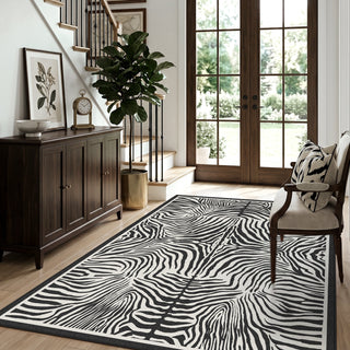5x7 Zebra Print Washable Area Rug, Boho Modern Animal Soft Non Slip Nursery Living Room Carpet, Oeko-Tex Certified