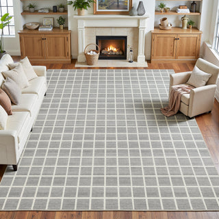 5x7/8x10 Modern Plaid Area Rug, Checkered Washable Rug Soft Non-Slip Ultra Thin Throw Carpet for Living Room, Oeko-Tex Certified