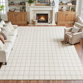5x7/8x10 Modern Plaid Area Rug, Checkered Washable Rug Soft Non-Slip Ultra Thin Throw Carpet for Living Room, Oeko-Tex Certified